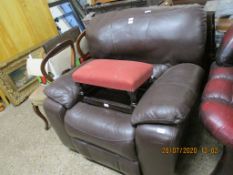 BROWN LEATHER UPHOLSTERED MODERN EASY CHAIR