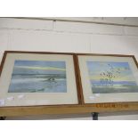 PAIR OF FRAMED WATERCOLOURS DEPICTING BIRDS IN FLIGHT, EACH APPROX 18 X 26CM