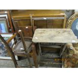 RUSTIC FOLDING TABLE TOGETHER WITH TWO CHAIRS AND A CLOTHES RAIL