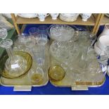 TWO TRAYS CONTAINING VARIOUS GLASS WARES INCLUDING DECANTERS ETC