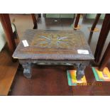 SMALL 19TH CENTURY CARVED STOOL, LENGTH APPROX 29CM