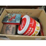BOX CONTAINING QUANTITY OF MIXED TINS, 1960S AND LATER