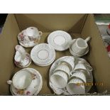 LARGE BOX QUEEN ANNE "CAPRICE" PART TEA SERVICE, ROYAL ALBERT AND ROYAL CROWN DERBY TEA CUPS AND