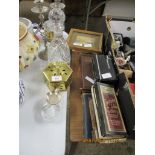 DECANTER TOGETHER WITH CANDLESTICKS ETC, AND AN ASSORTMENT OF VARIOUS SMALL BOOKS ETC