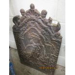 VINTAGE FIRE BACK (A/F) WITH MOULDED DECORATION, WIDTH APPROX 55CM