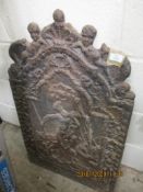 VINTAGE FIRE BACK (A/F) WITH MOULDED DECORATION, WIDTH APPROX 55CM