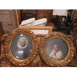 PAIR OF FRAMED PICTURES, EACH IN HEAVILY MOULDED OVAL FRAMES, APPROX 71 X 58CM