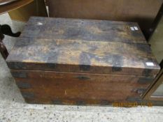 PINE METAL BOUND VINTAGE TRUNK, 84CM WIDE