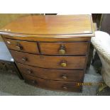 EARLY 20TH CENTURY MAHOGANY BOW FRONTED CHEST OF DRAWERS, APPROX 95CM