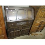 REPRODUCTION PANELLED FALL FRONT BUREAU WITH FITTED INTERIOR AND DECORATIVE CARVING, WIDTH APPROX