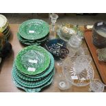 QUANTITY OF VARIOUS LEAF PLATES, TOGETHER WITH ASSORTED PRESSED GLASS, MARBLES ETC