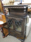 REPRODUCTION DARK WOOD COURT CUPBOARD STYLE DISPLAY CABINET, APPROX 78CM WIDTH