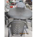 PLASTIC GARDEN TABLE, 135 X 88CM WITH FOUR CHAIRS