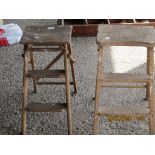 TWO WOODEN STOOLS, 75CM TALL