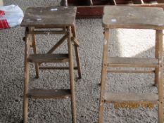 TWO WOODEN STOOLS, 75CM TALL