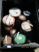 BOX OF PAINT, WOOD PRESERVER, METAL PAINT, 11 TINS OVERALL