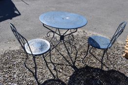 METAL GARDEN TABLE AND TWO CHAIRS