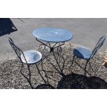 METAL GARDEN TABLE AND TWO CHAIRS