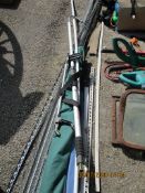 MIXED LOT: CURTAIN BLIND, FRAME, METAL TRIM, GUTTER CLEANER, LITTER PICKER