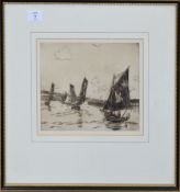 English School (20th century), Shipping scenes, pair of black and white etchings, both approx 19 x