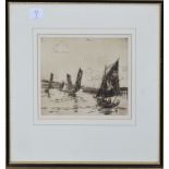 English School (20th century), Shipping scenes, pair of black and white etchings, both approx 19 x