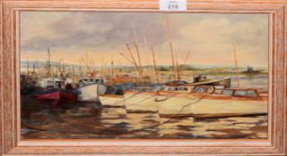 S P, "Lowestoft Harbour", oil on board, initialled and inscribed with title, 24 x 33cm, together
