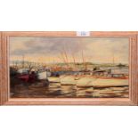 S P, "Lowestoft Harbour", oil on board, initialled and inscribed with title, 24 x 33cm, together