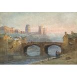 Charles Hannaford, Durham Cathedral and Castle from the river, watercolour, signed lower right, 24 x