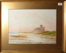 H Baker, "Bamburgh Castle", watercolour, signed lower left, 32 x 43cm