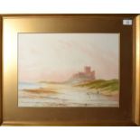 H Baker, "Bamburgh Castle", watercolour, signed lower left, 32 x 43cm