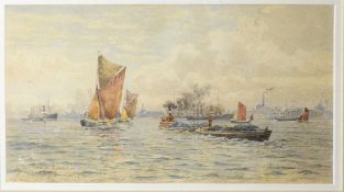 E Phillips, "Limehouse Reach", watercolour, signed, dated 1909 and inscribed with title lower