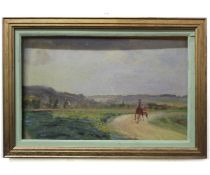 R Fremond (20th century), French landscape with trap racing, oil on panel, signed lower right, 25