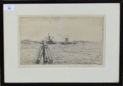 A Derkzen van Angeren, "On the Maas", black and white etching, signed in pencil to lower margin,