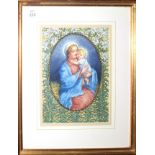 V B Kell, Madonna and Child, watercolour, signed lower right, 24 x 17cm