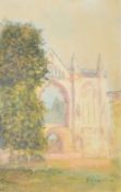 Suzanne, Ruined Abbey, watercolour, signed lower right, 19 x 12cm, together with a further