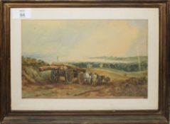 Victorian School, Landscape with timber cart, watercolour, 16 x 25cm, together with a further