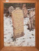 Gareth Brown "Jewish gravestone (Prague)", oil on board, signed lower right, 61 x 44cm