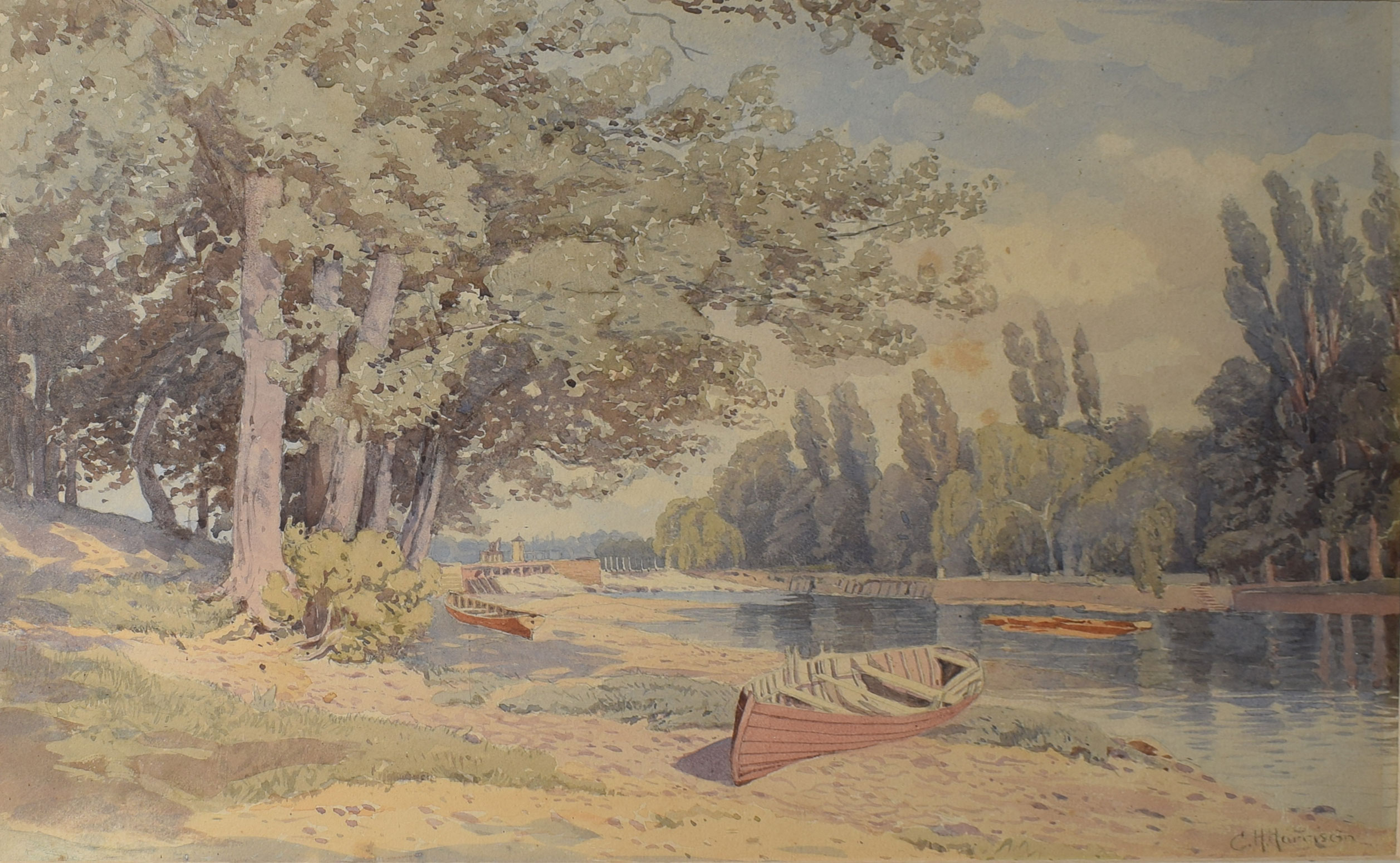 Charles Harmony Harrison, River scene, watercolour, signed lower right, 30 x 47cm