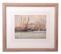 Charles Hannaford, St Michael's Mount and harbour scene (possibly Penzance), pair of watercolours,