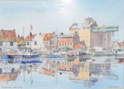 Janet Beckett, "Reflections, Wells Quay" and "Wells next the Sea", pair of pen, ink and