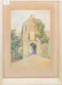 Gertrude Fitt, Building, believed to be Belgium, watercolour, 35 x 26cm