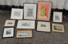 Box: assorted prints, watercolours etc (10)