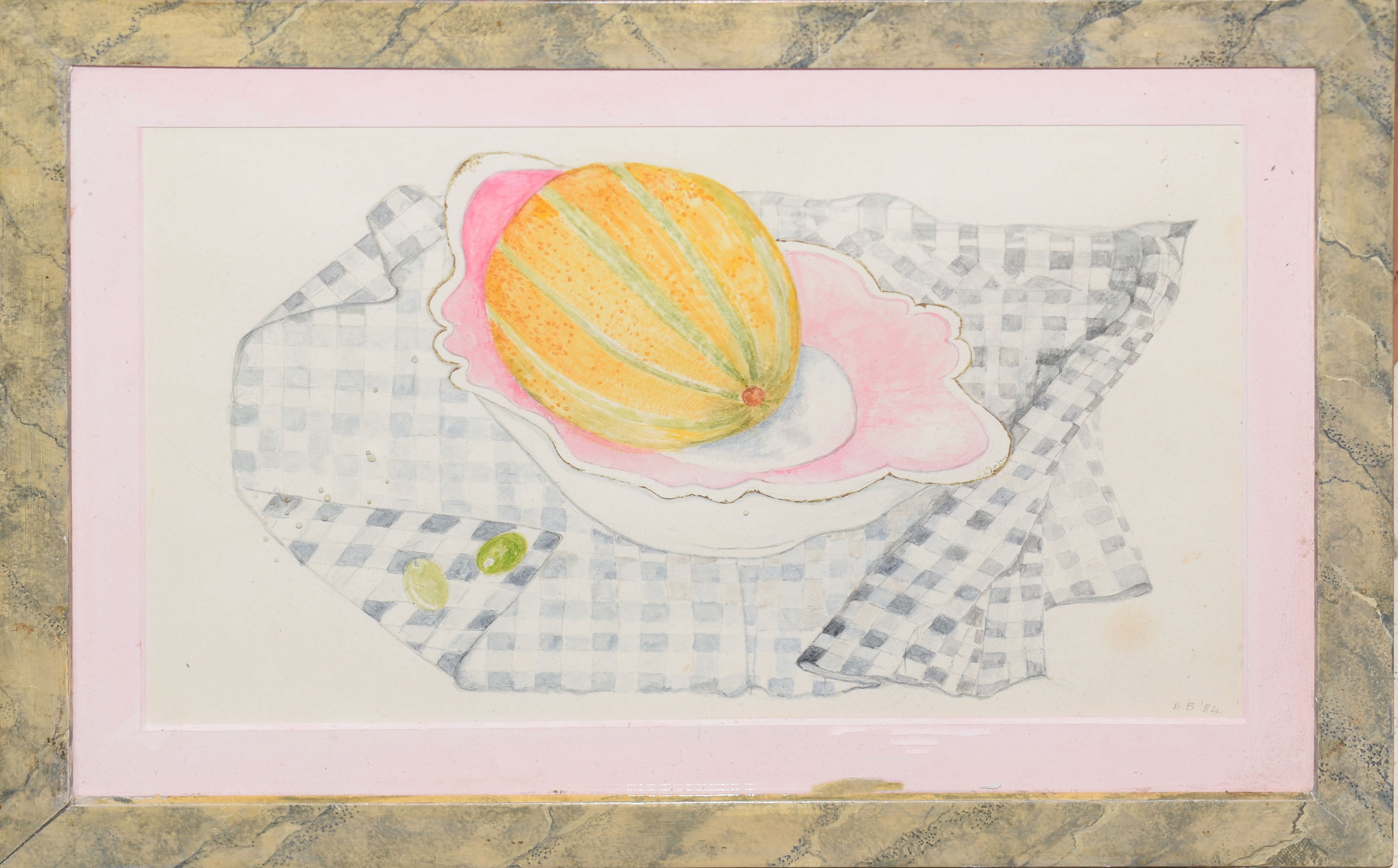 Diana Baer, "Jeans Melon", watercolour, initialled and dated 84 lower right, 18 x 28cm, together