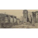 English School (19th century), Ruined abbey, pencil drawing, 28 x 39cm