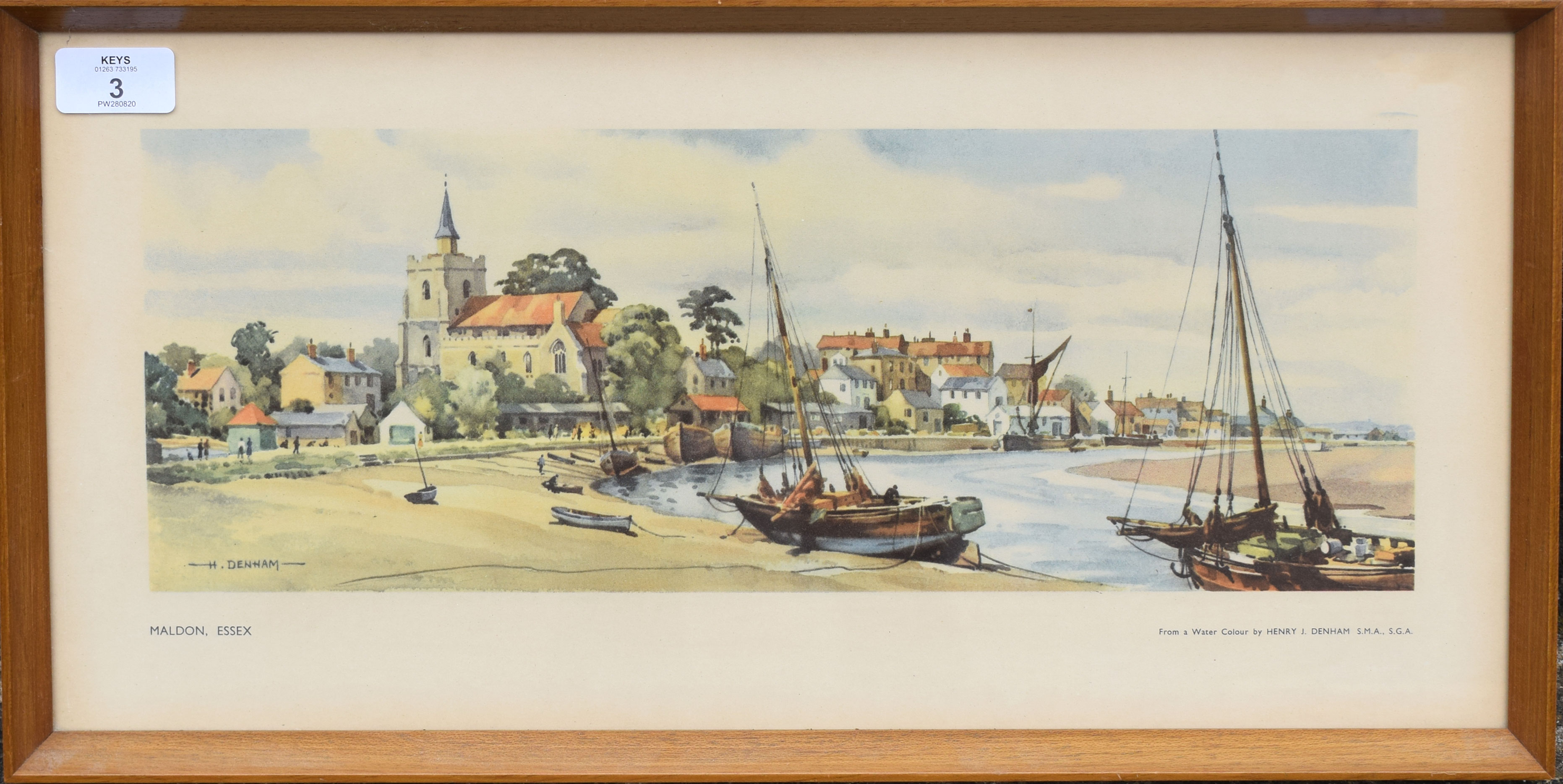 After Leonard R Squirrell, "Felixstowe Ferry, Suffolk", coloured railway print, 15 x 41cm,