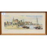 After Leonard R Squirrell, "Felixstowe Ferry, Suffolk", coloured railway print, 15 x 41cm,