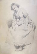 Attributed to Joshua Cristall, study of a young woman, pencil drawing, 21 x 14cm