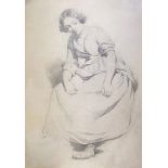 Attributed to Joshua Cristall, study of a young woman, pencil drawing, 21 x 14cm