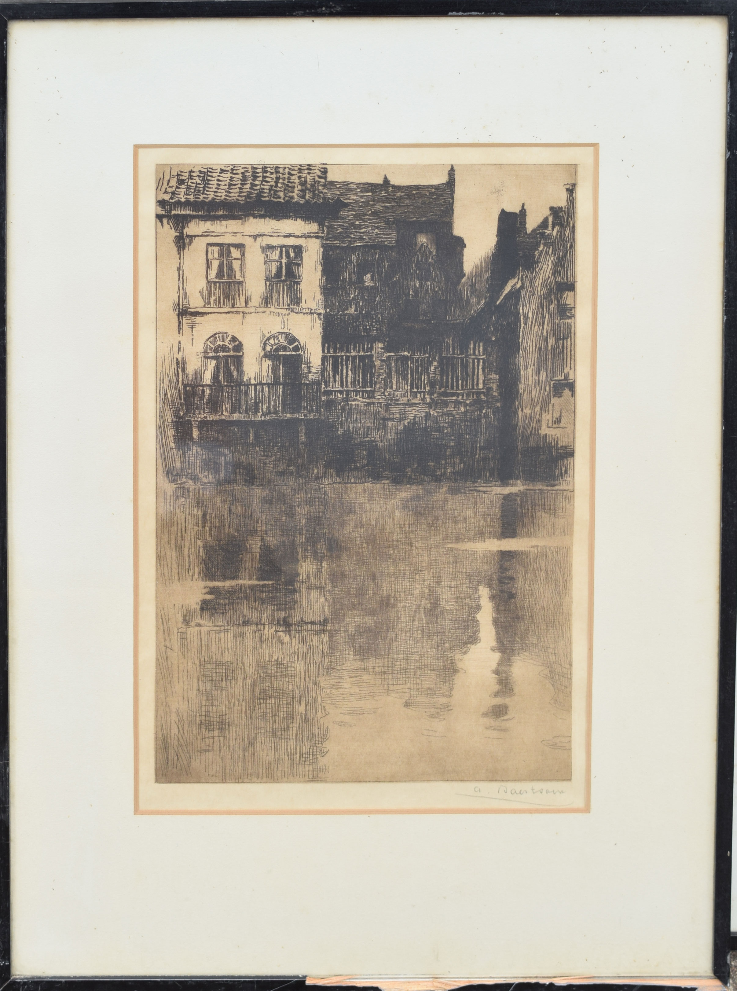 A Derkzen van Angeren, "On the Maas", black and white etching, signed in pencil to lower margin, - Image 2 of 3