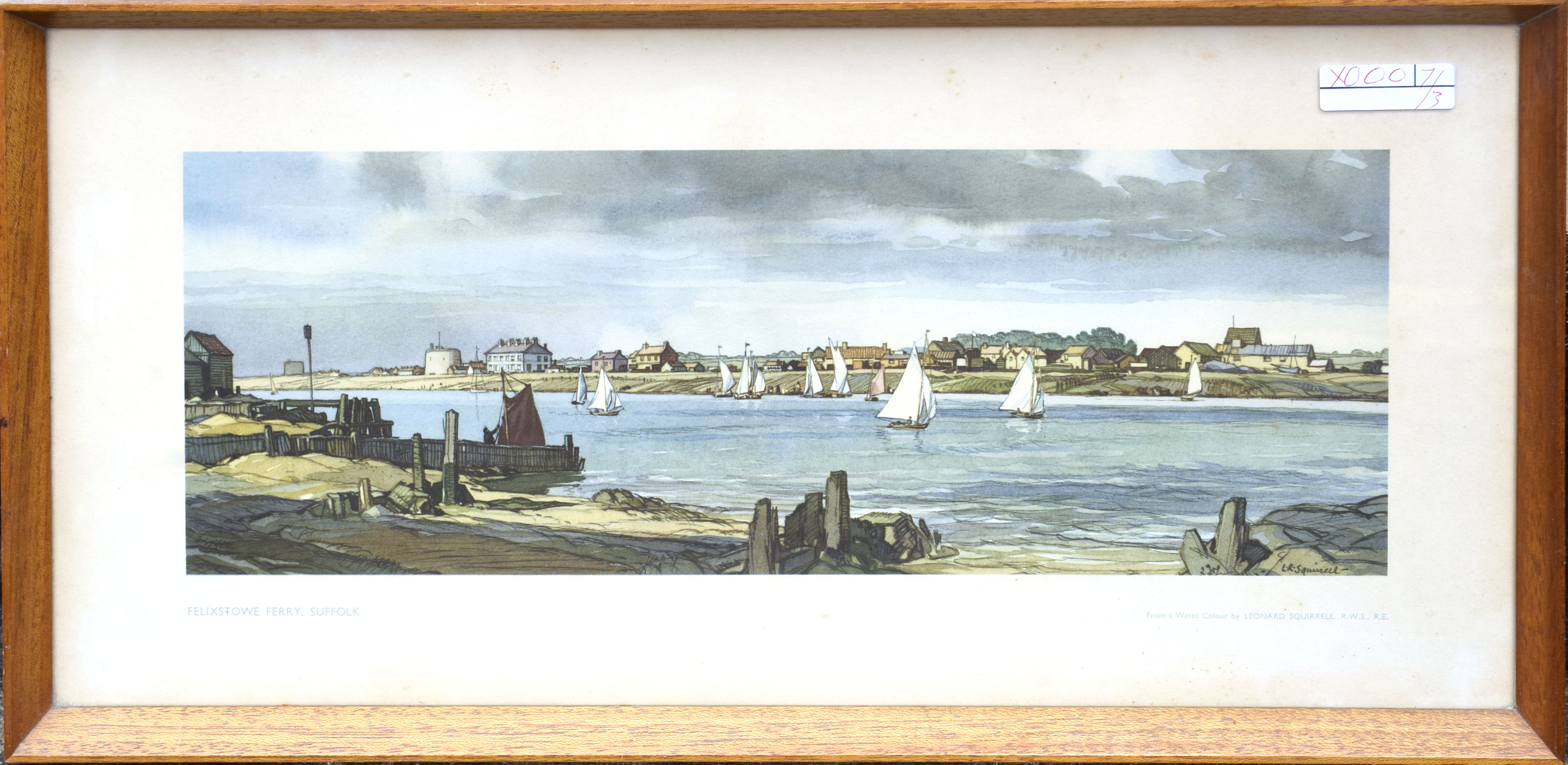 After Leonard R Squirrell, "Felixstowe Ferry, Suffolk", coloured railway print, 15 x 41cm, - Image 2 of 3